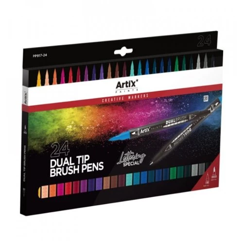 ARTIX DUAL TIP BRUSH PENS 24 KOLORY - markery wodne z podwójną końcówką