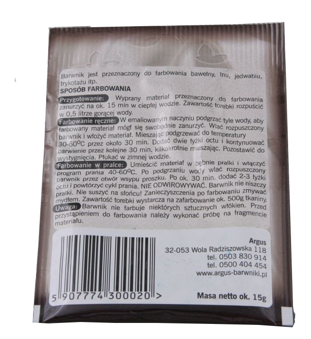 BARWNIK DO TKANIN 15 g BEZ GOTOWANIA ŻÓŁTY