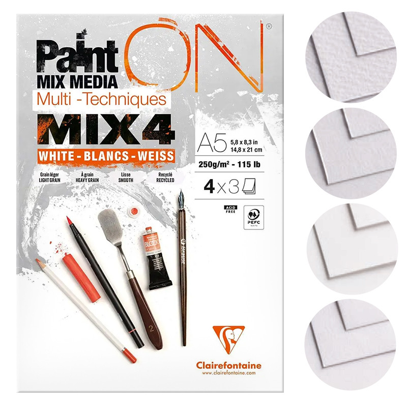 BLOK PAINT ON MIX4 250g, A5, 12 ark (4x3) CLAIREFONTAINE