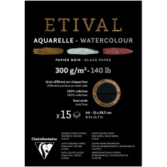 CLAIREFONTAINE ETIVAL BLOK CZARNY DWUSTRONNY COLD PRESSED/ROUGH(drobnoziarnisty/gruboziarnisty) 300G A4 15 ARK 100% CELULOZA