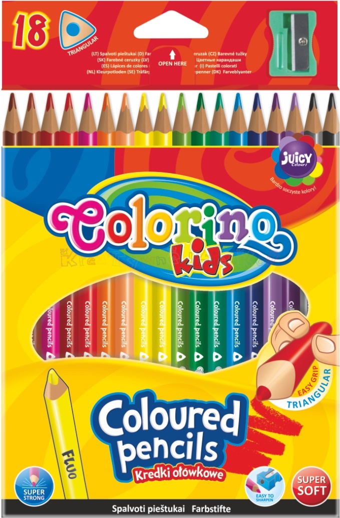 COLORINO Kredki oł. trójkątne 18 kol.z temperówką