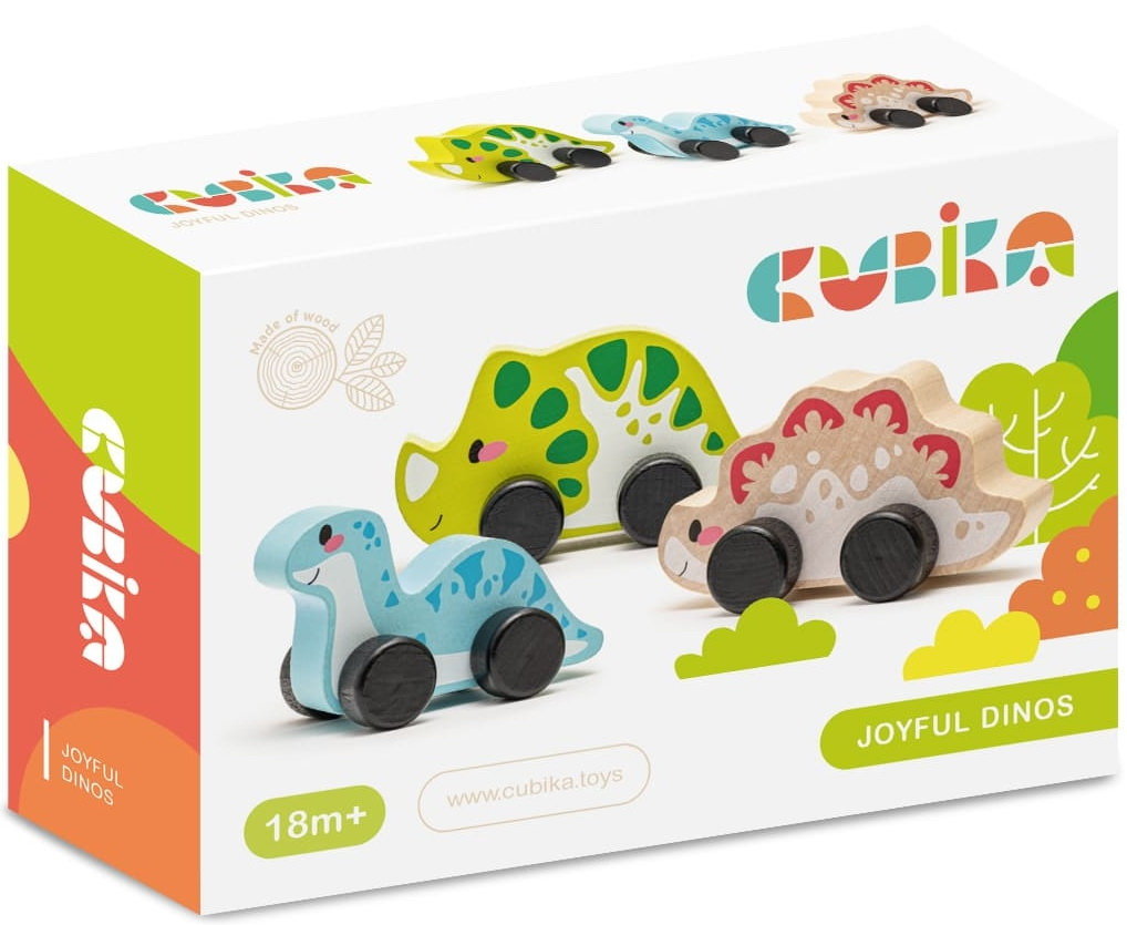 CUBIKA DREWNIANE DINOZAURY NA KÓŁKACH