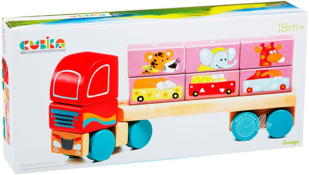 CUBIKA DREWNIANY TIR Z KLOCKOWYMI ZWIERZAKAMI