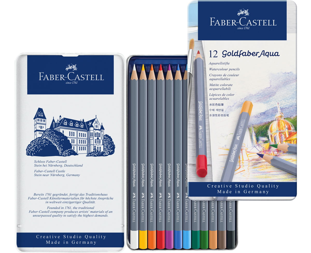 Faber-Castell Goldfaber Aqua - zestaw 12 kredek w metalowym pudełku
