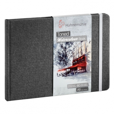 HAHNEMUHLE TONED WATERCOLOUR BOOK COLD PRESSED (drobnoziarnisty) Z SZARYMI KARTKAMI 200G GREY A5 zawiera 30ark/60stron 100% CELULOZA