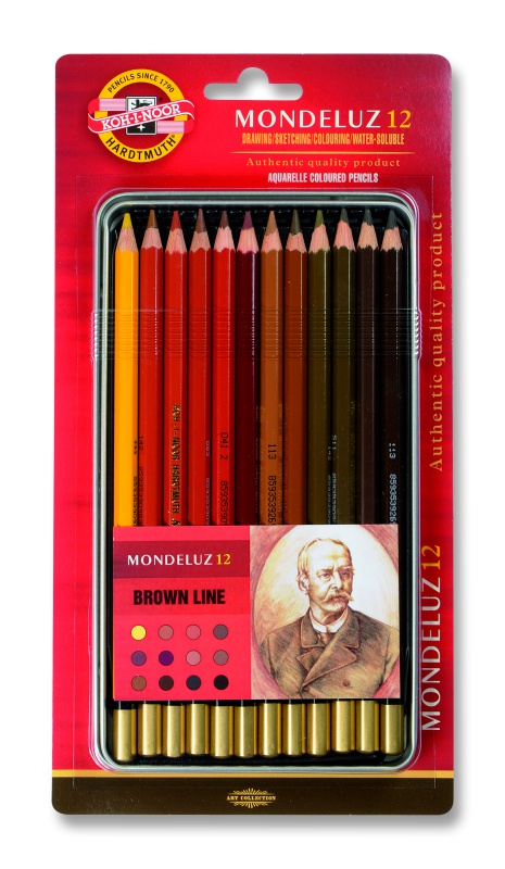 Koh-I-Noor Mondeluz - Kredki Akwarelowe 12 kolorów w metalowym pudełku W ODCIENIACH BRĄZOWYCH