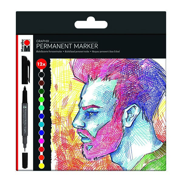MARABU GRAPHIX PERMANENT MARKER SET 12 KOLORÓW SIGNIFICANT