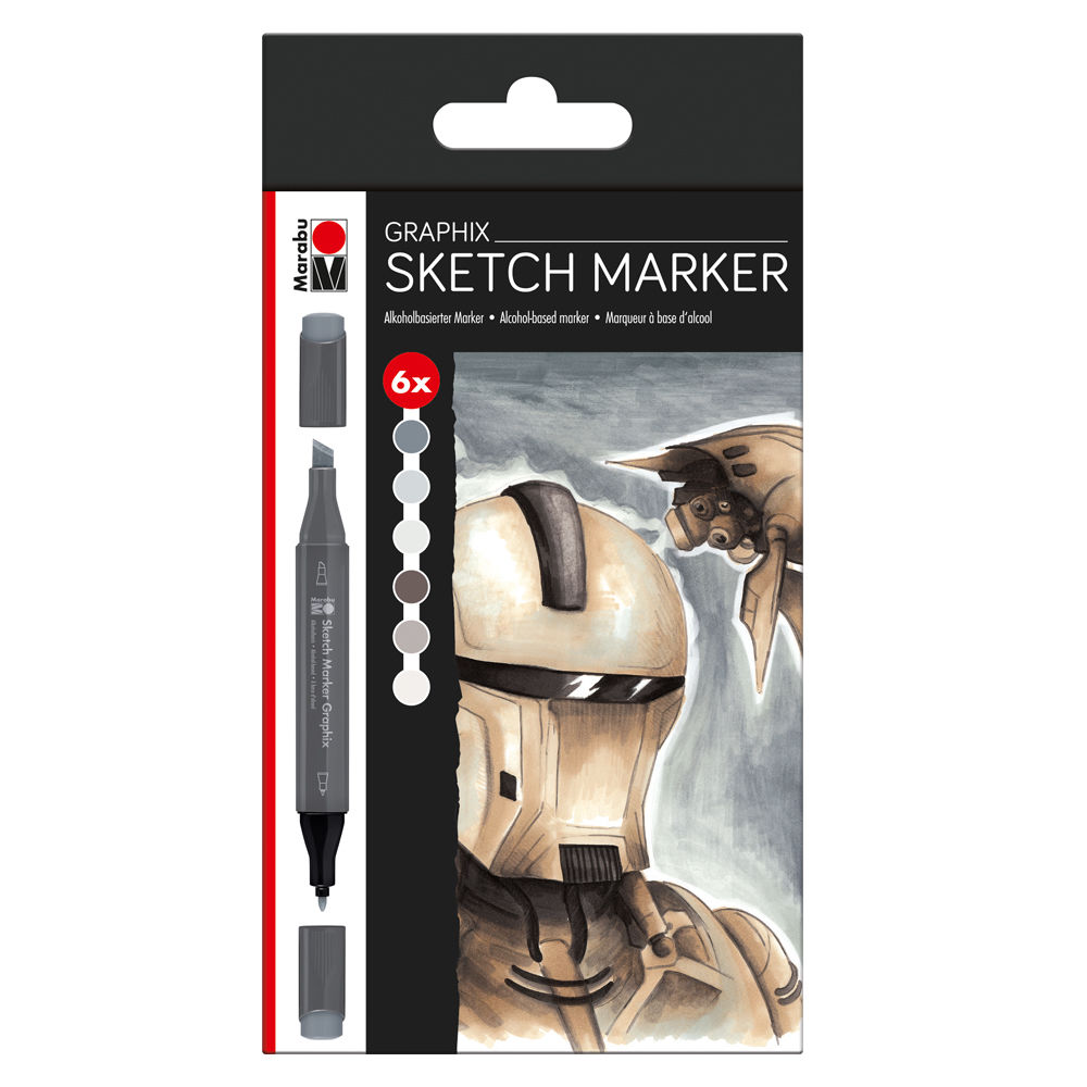 MARABU GRAPHIX SKETCH MARKER SET 6 KOL.ALPHA ROBOT