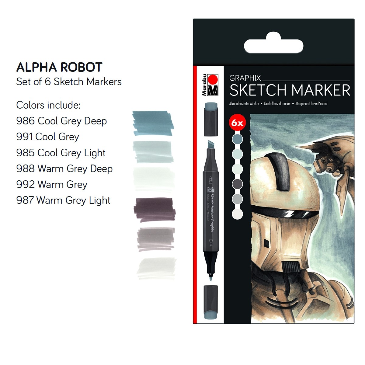 MARABU GRAPHIX SKETCH MARKER SET 6 KOL.ALPHA ROBOT