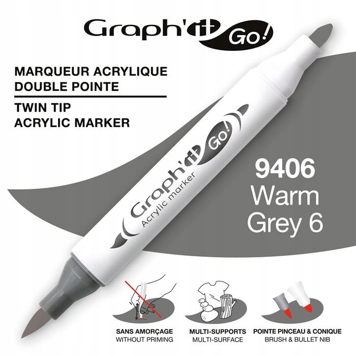 MARKER AKRYLOWY GRAPH\'IT GO Z DWIEMA KOŃCÓWKAMI NR 9406 WARM GREY 6