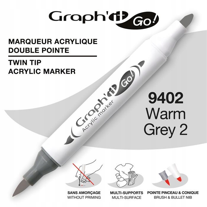 MARKER AKRYLOWY GRAPH\'IT GO Z DWIEMA KOŃCÓWKAMI NR 9402 WARM GREY 2