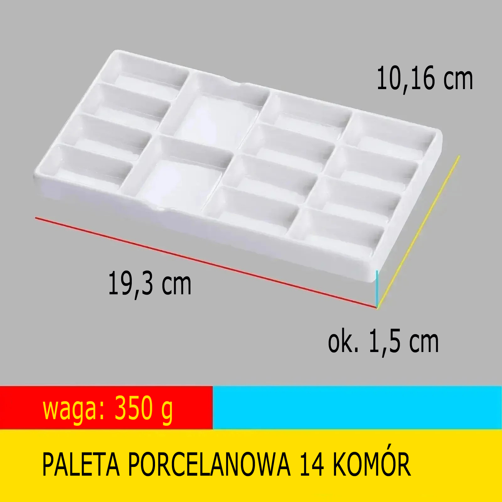 MEEDEN PROSTOKĄTNA PALETA PORCELANOWA 14 KOMÓR