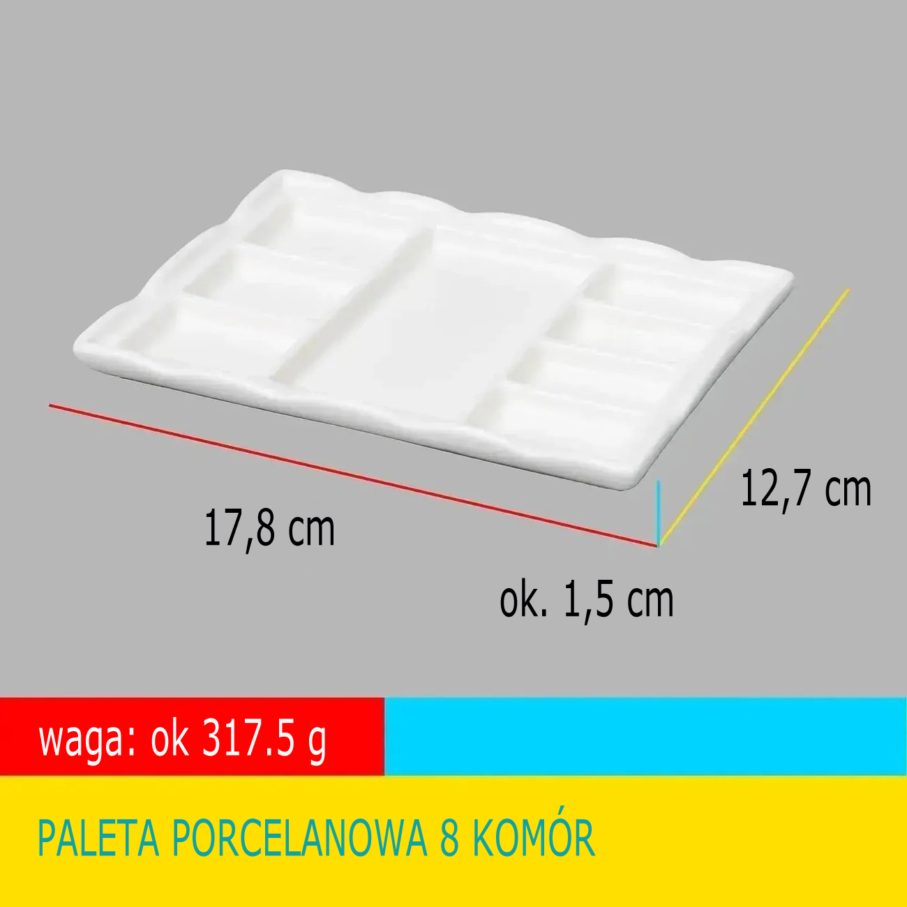 MEEDEN PROSTOKĄTNA PALETA PORCELANOWA 8 KOMÓR