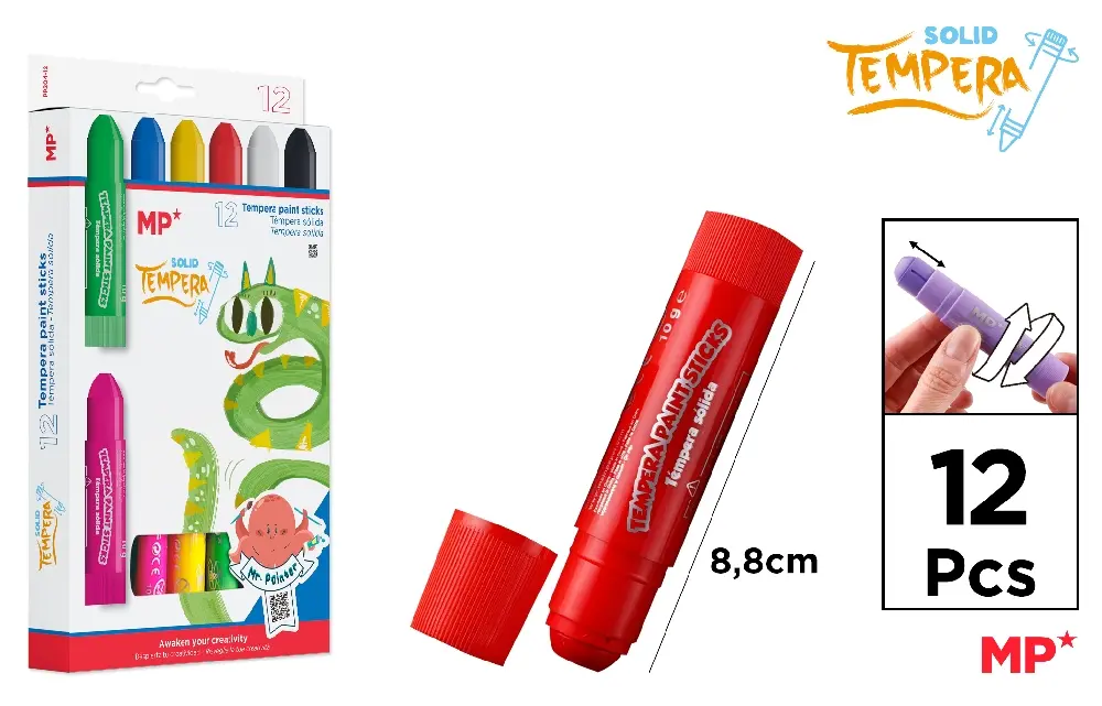 MP TEMPERA W SZTYFCIE 12 KOLORÓW