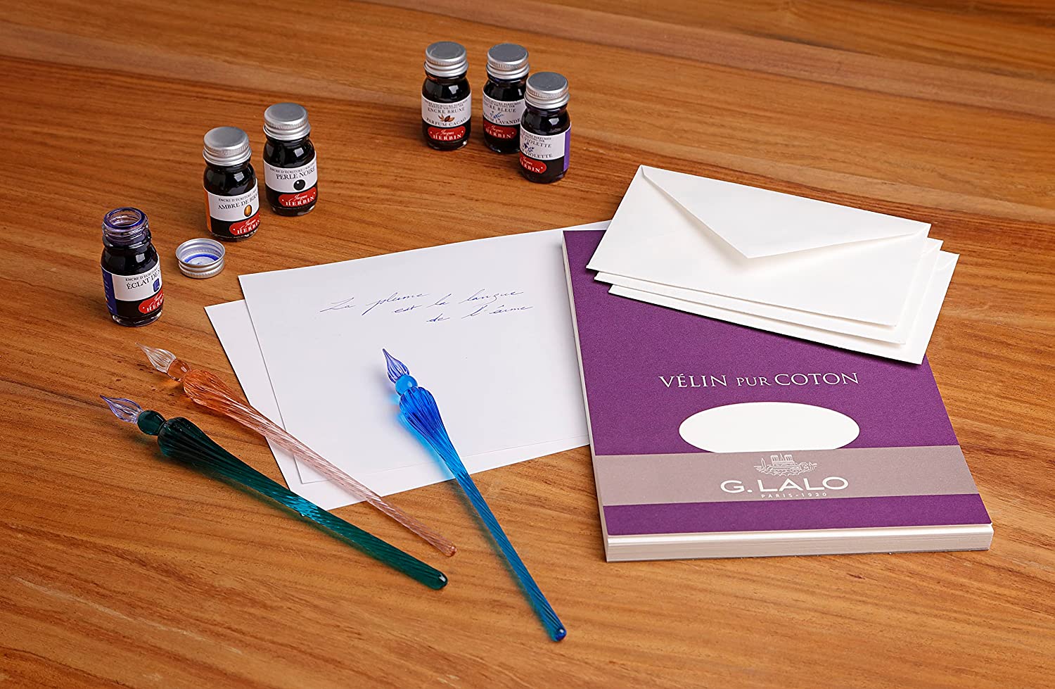 NIEBIESKIE SZKLANE PIÓRO DO KALIGRAFII, HERBIN