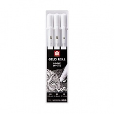 SAKURA GELLY ROLL 3 SZT 05,08,10 WHITE- ZESTAW DŁUGOPISÓW ŻELOWYCH W PLASTIKOWYM PUDEŁKU