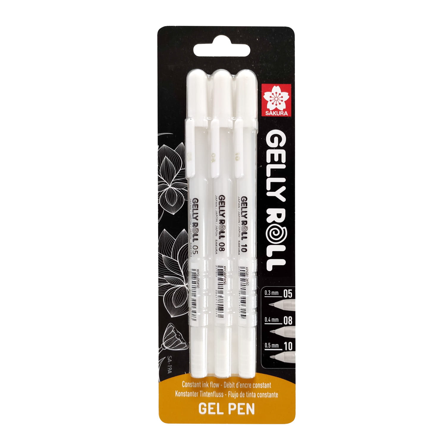 SAKURA GELLY ROLL 3 SZT 05,08,10 WHITE- ZESTAW DŁUGOPISÓW ŻELOWYCH W KARTONOWYM BLISTRZE