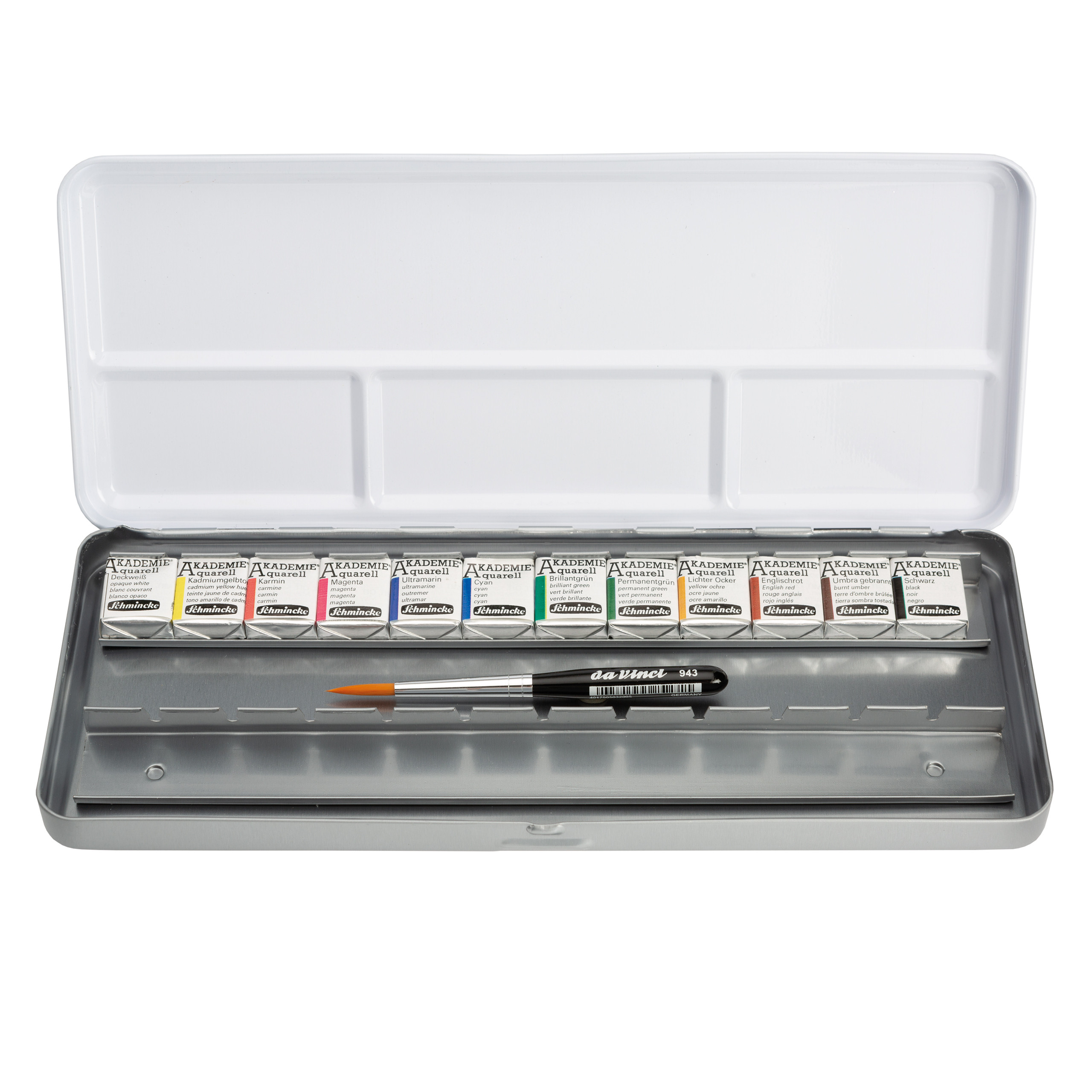 SCHMINCKE AKADEMIE AQUARELL 12 PÓŁKOSTEK & PĘDZEL DA VINCI